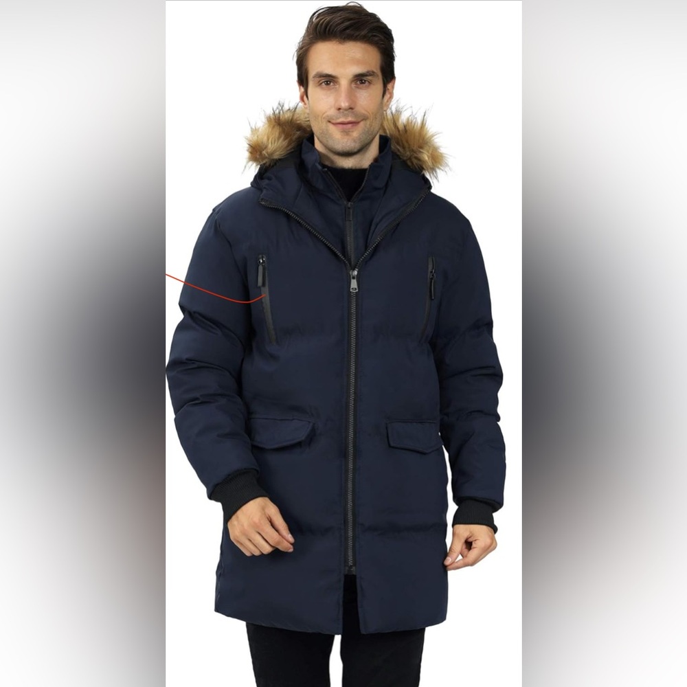 INVACHI Mens Fur Collar Warm Fleece Lined Down Jacket Windproof Windbreaker Coat